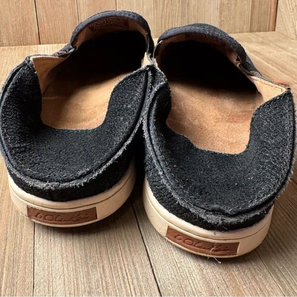 OluKai Womens 6.5 Black Snake Embossed Suede Leather Slip‎ On Loafers Shoes - Image 6