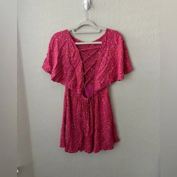 Free People Pink Floral Mini Dress Size Small - Image 6