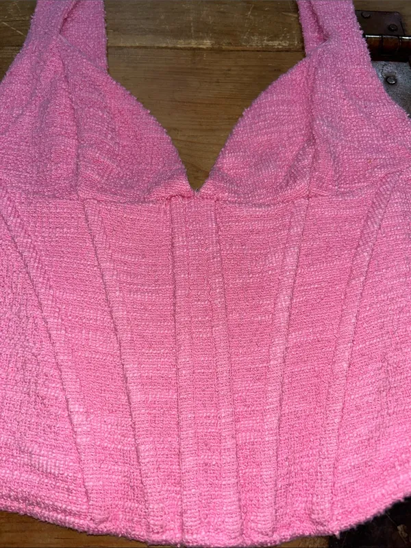 ZARA Women’s Pink Textured Corset Bustier Crop Top Size Small S - Image 3