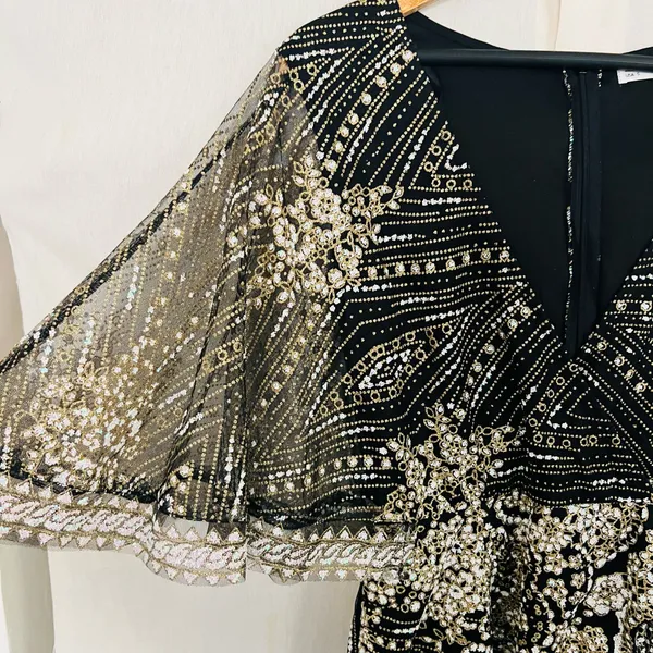 Here Comes The Sun Cape Sleeve Embellished Wrap Dress - Image 6