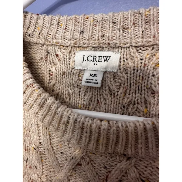 J.Crew‎ Womens Donegal Cable Crewneck Sweater Oatmeal Autumnal Neps XS BJ858 - Image 3