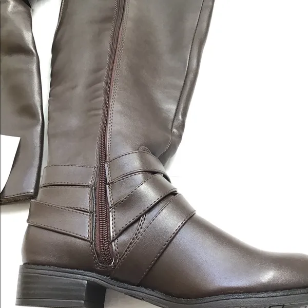 Life Stride Equestrian Tall Brown Subtle Wide Calf Heeled Boots Zip Up 5 - Image 3