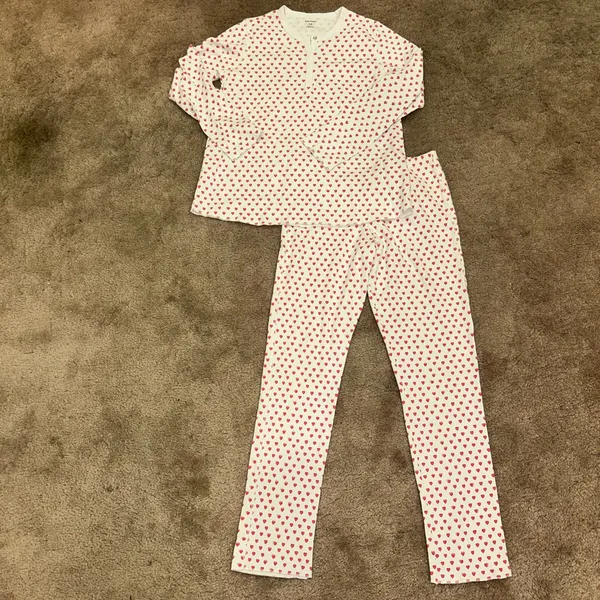 Roller Rabbit Preppy Pink Hearts m Cotton Pants and Henley Pajamas Set XS - Image 3