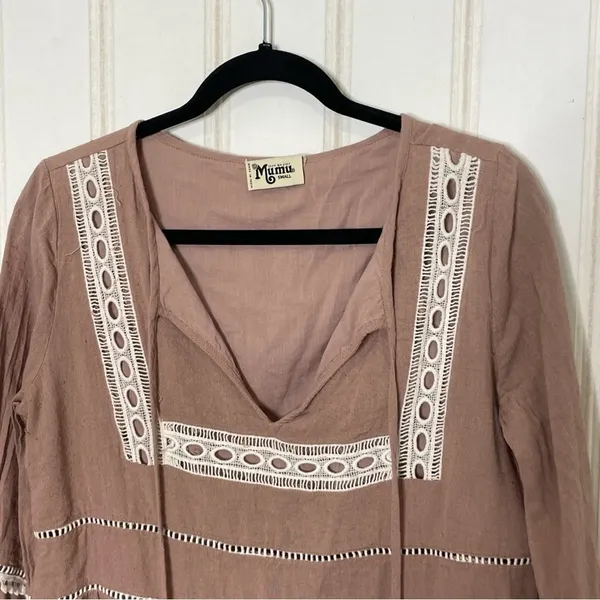 Show Me Your Mumu Romina Tunic Dress Mauve Boho Bell Sleeve Pom Pom Small 845 - Image 11