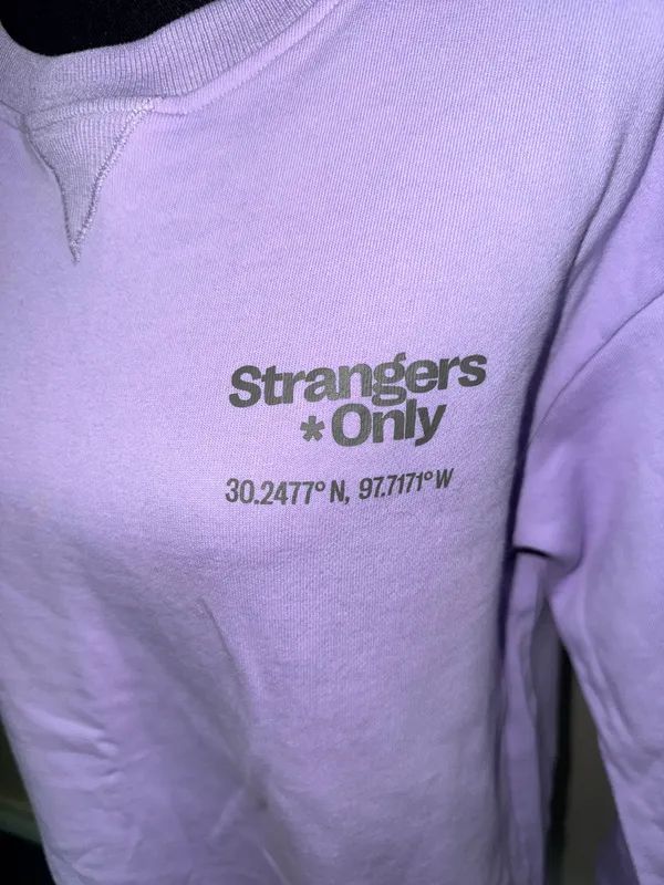 Strangers Only Purple Sweatshirt Size Medium - Image 2