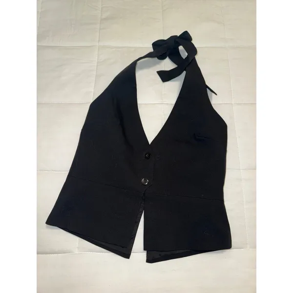 NWT Tiger Mist Black Halter Buttoned Top - Image 2
