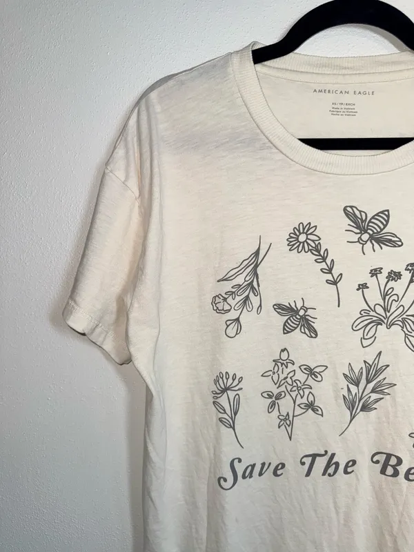 American Eagle Save The Bees Graphic Tee Cream Oversized Short Sleeve - Image 3