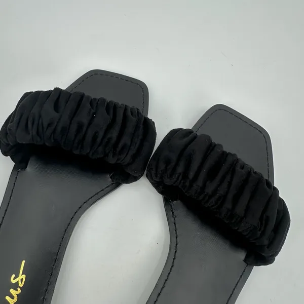 Lulus Sandals Womens 6.5 Black Ruched/Scrunch Strap Slide Square-Toe Casual Flat - Image 6