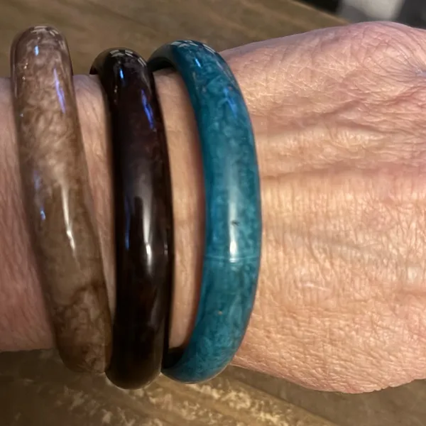 Teal, tan and brown marbled bangle bracelets Multiple - Image 3