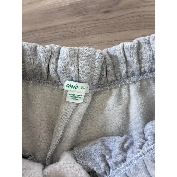 Aerie Gray Fleece Lounge Shorts High Waisted Raw Hem XS - Image 2