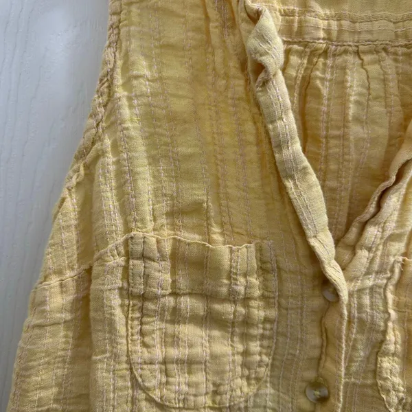 Maeve Anthropologie Butter Yellow Linen Sleeveless Button Up Top Chest Pockets 0 - Image 3