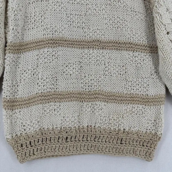 Handmade Crochet Knit Sweater Women Ivory Beige Balloon Sleeve Boho Coastal Chic - Image 6