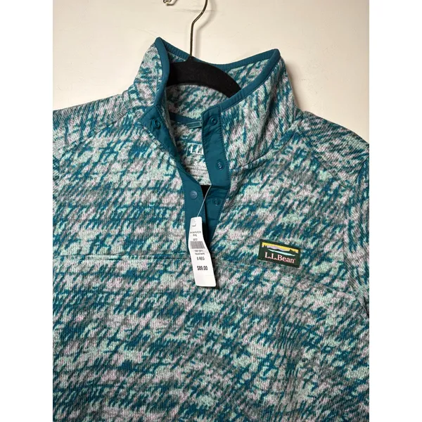 L.L. Bean Sweater Fleece Pullover Teal Gray Abstract Cabin Gorpcore NWT Small Blue - Image 2