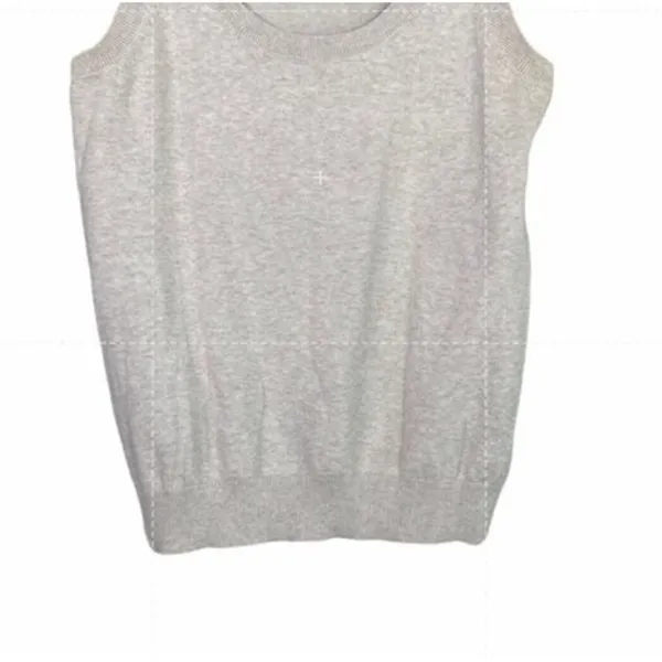 ZARA Sleeveless Cotton Knit Sweater Vest Rib Trim Pullover Lightweight L Cream - Image 3