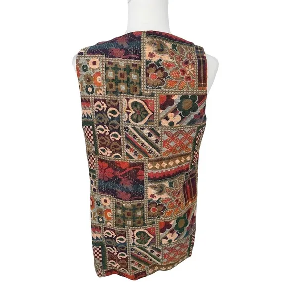 Vintage Saks Fifth Avenue Vest Womens S/M‎ Tapestry Boho Festival Retro Granny - Image 2