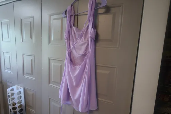 Shein special ocassion mini short dress ruched top in lilac purple size small. - Image 8