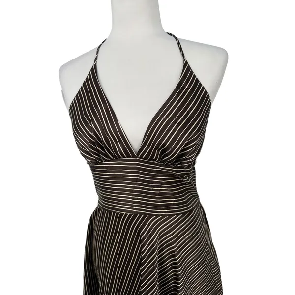 Vintage Alyn Paige Halter Dress 5/6 Brown Striped Party Y2K Babydoll Retro - Image 5