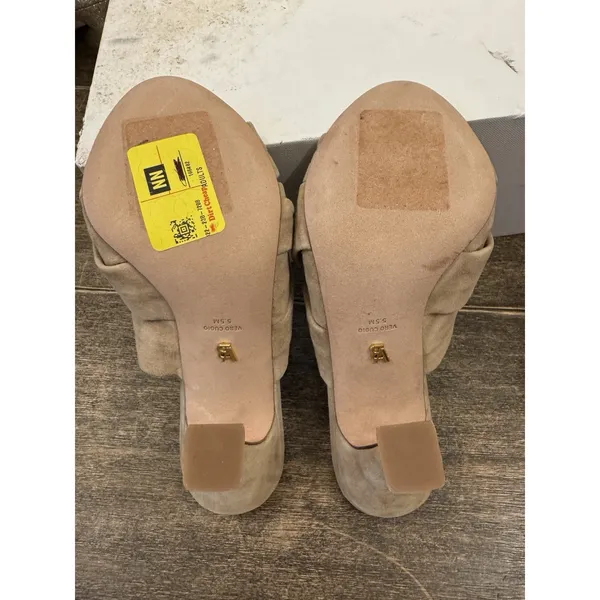 395$ Veronica Beard Alin Suede Sandal Heels size 5.5 Tan Braided‎ - Image 8