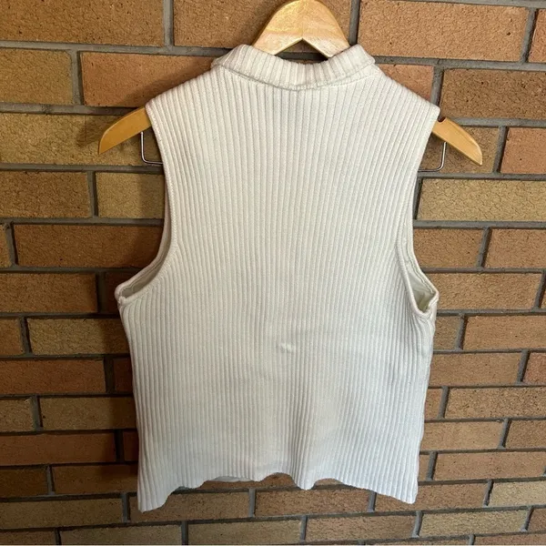 Jones New York White Quilted Front Knit Cotton Vest Full Zip Size Small - Image 4
