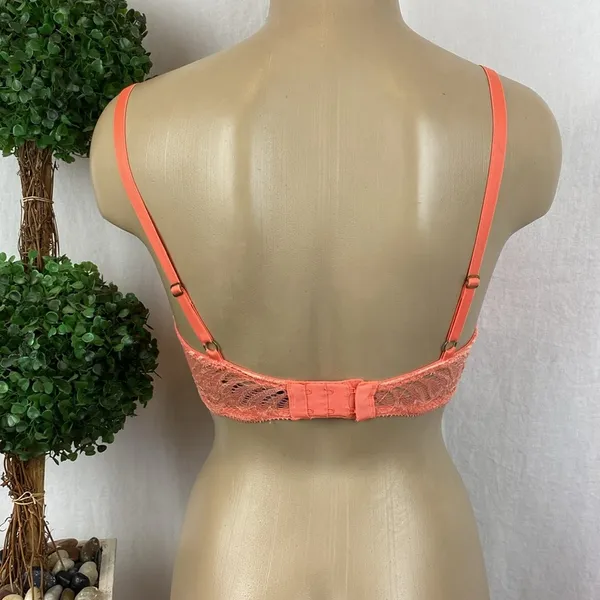 Natori Coral Orange Feathers Plunge T Shirt Bra 30DDD - Image 3