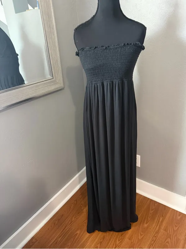 Juicy Couture Y2K Smocked Strapless Maxi Dress Boho Minimalist Large - Image 2