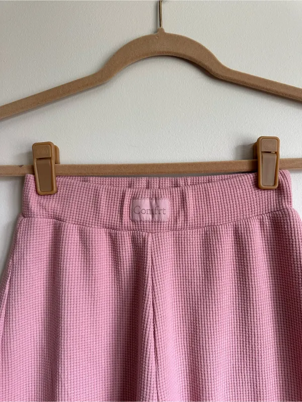 Comfrt Waffle Knit Wide Leg Lounge Pant Pink Womens XXS - Image 2