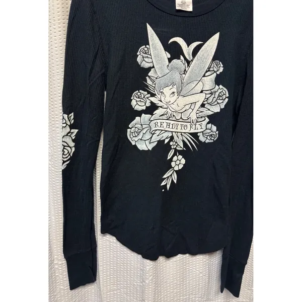 Tinker Bell "Ready to Fly" Black Thermal Long Sleeve/Ladies/M/Disney Lightweight - Image 2