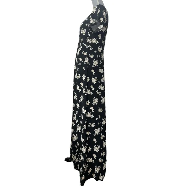 Sanctuary Black Floral Maxi Dress Small Wedding Guest Front Slit V-Neck - Image 2