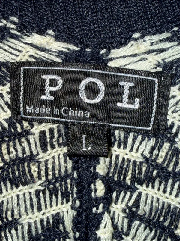 POL Black, Cream & Pink Geometric Knit Poncho Cardigan - Image 2