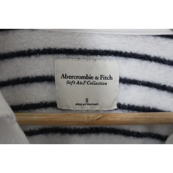 Womens Abercrombie & Fitch White Black Striped Long Sleeve V-Neck Sweater Size S - Image 3