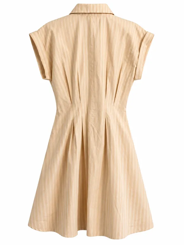 Anthropologie Maeve Faye Shirtdress Womens M Honey Tan Striped Belted Mini - Image 7