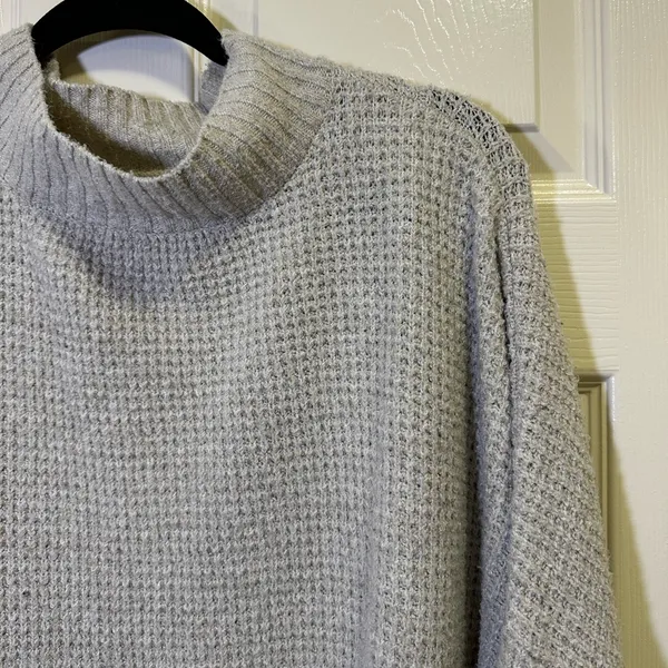So Oversized Waffle Mock Neck Sweater Plus Size 2X Taupe Cozy - Image 2