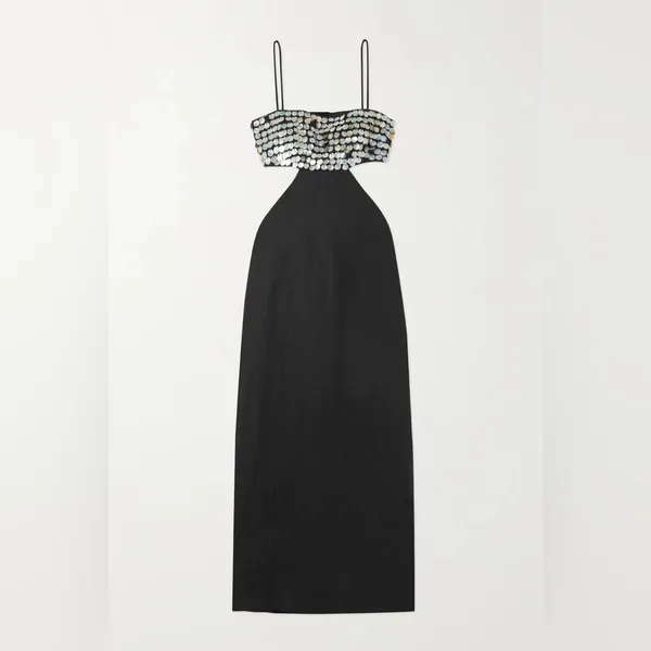 NEW NWT STAUD Jada Embellished Cutout Linen Maxi Dress In Black - Image 4