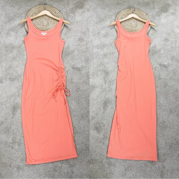 L*Space Wome’s Sandpiper Maxi Dress Sleeveless Ribbed Side Ruched Putty Orange S - Image 3