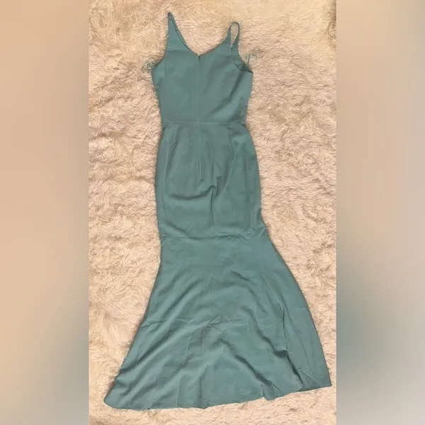 NWOT Dress the Population Iris maxi slit crepe gown tranquil blue sz XL - Image 4