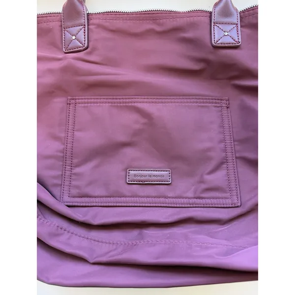 Zara Maroon Nylon Tote‎ Bag Purse Capsule Bonjour Le Monde French Resort - Image 5
