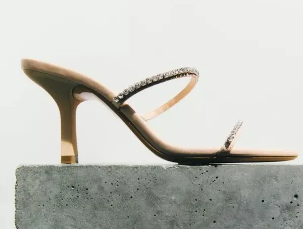 ZARA Nude Rhinestone Open Toe Mule Heels - Image 6