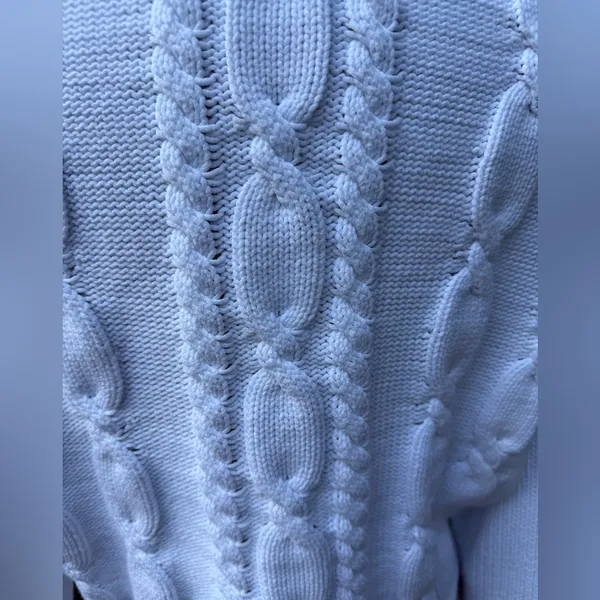 J. Crew Cable Knit White Sweater Chunky Cropped Preppy Academia‎ Y2K Fisherman - Image 4
