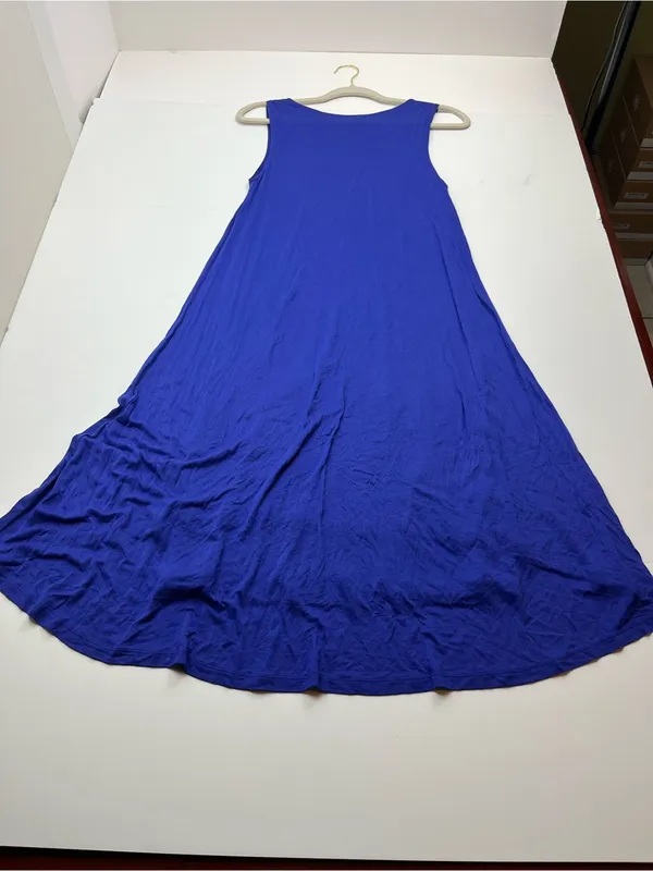 Desigual Royal Blue Sleeveless A-Line Dress Floral Womens Small‎ Stretch Summer - Image 8