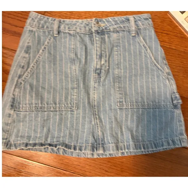 PacSun Denim Mini Skirt Women 27 Light Blue Pinstripe Carpenter Utility Skirt‎ - Image 2