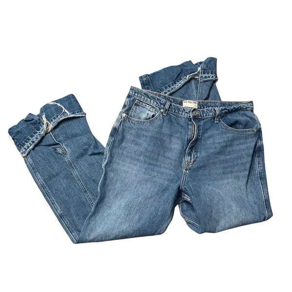 Free People We The Free Old‎ West Slouchy Wide Leg Jeans 33S Blue Raw Hem - Image 6