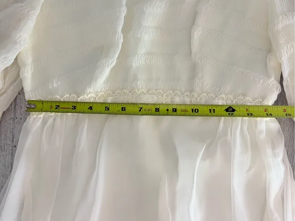 Vintage 1960s / 70s sheer tulle wedding dress white cream w/ long detail sleeves - Image 6