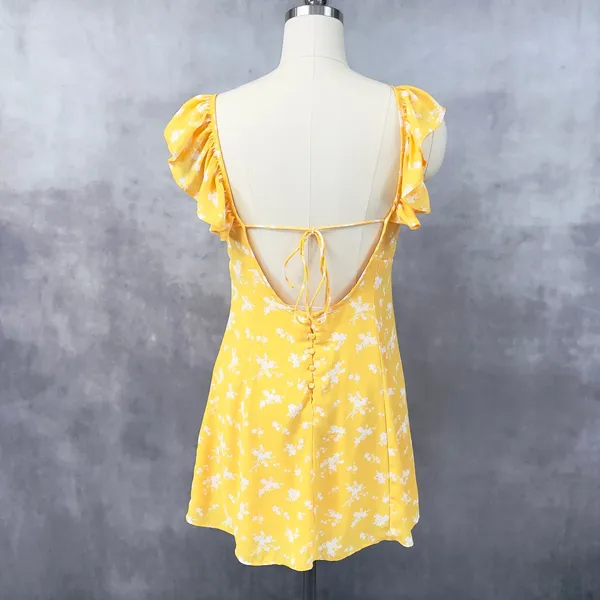 Lulus Sunny Paradise Womens Dress Large Milkmaid Mini Cottage‎ Coquette Ruffled - Image 4