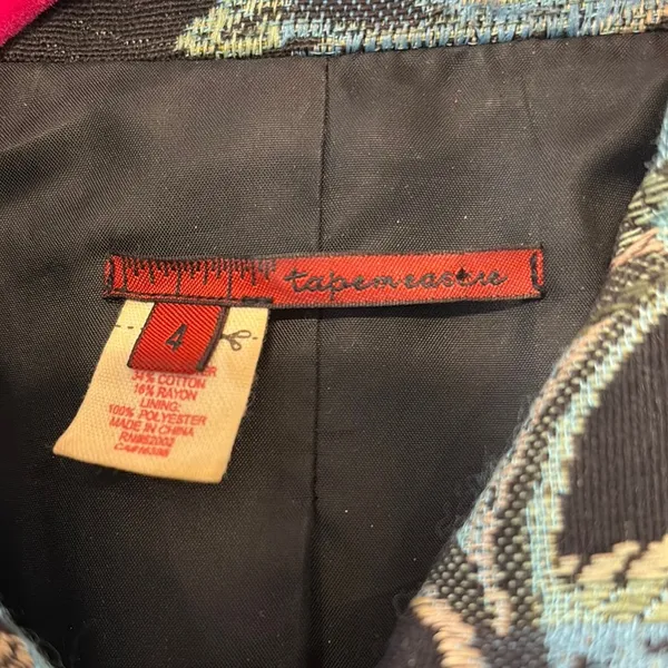 Vintage Floral Patterned Tapestry Jacket Black Size 4 - Image 2