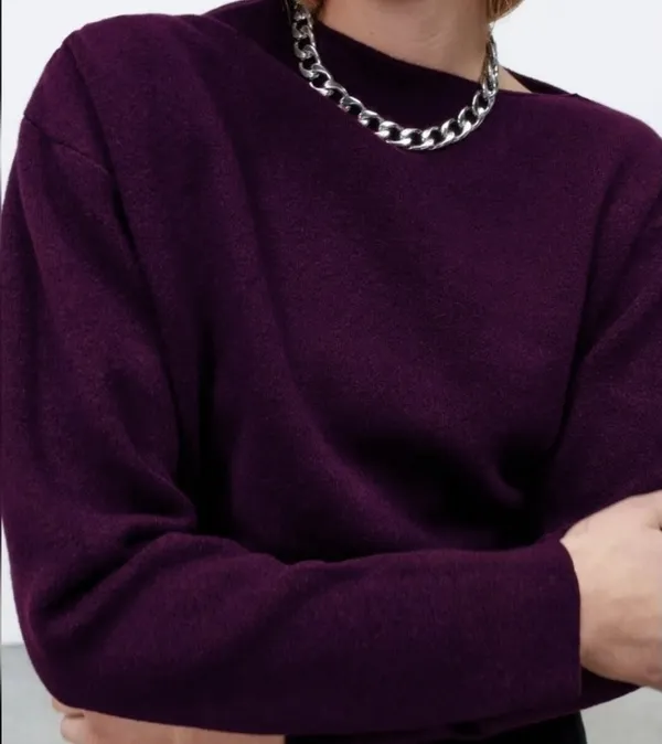 Zara Purple Solid Knit Long Sleeve M - Image 2