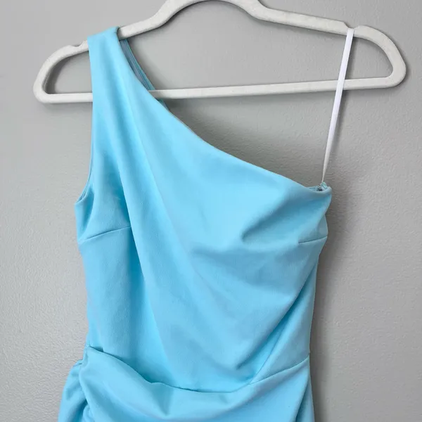 Katie May New Age One Shoulder Ruched Side Slit Midi Dress Sky Blue Small - Image 5