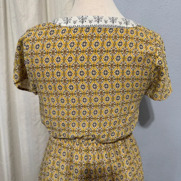 Emberley Women Yellow Geometric Print Maxi Dress Short Sleeve V‎ Neck Bohemian S - Image 6