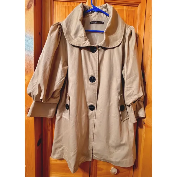 Hazel Anthropologie Beige Swing Coat Balloon Sleeve Peter Pan Collar Medium NWOT - Image 3