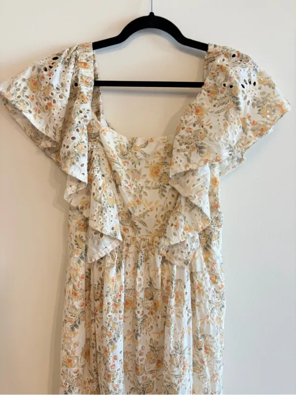 En Saison Opposites Flutter-sleeve Eyelet Midi Dress Size L - Image 3