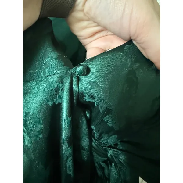 Allison + Kelly Emerald Green Satin Jacquard Floral Bow Back Mini Dress Medium - Image 7